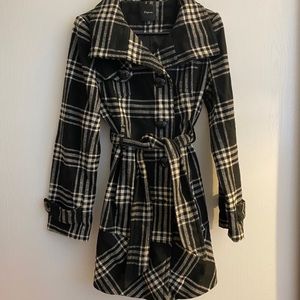 Express plaid long coat with belt